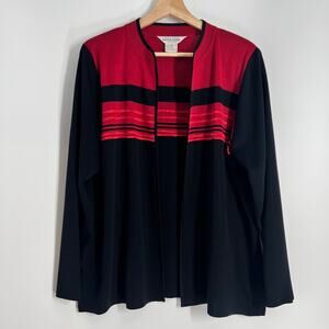 Vtg Exclusively Misook Open Cardigan Womens Petite Large Red Black Stripe Career